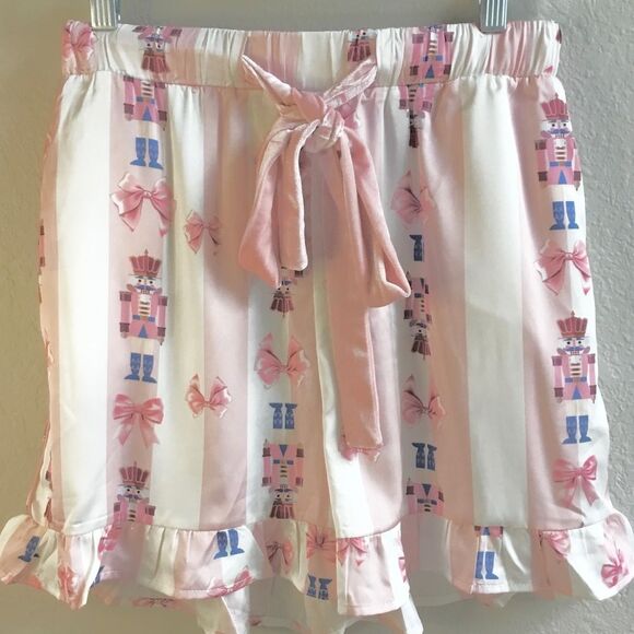 Coquette pink stripe shorts velvet feel tie bloomers feminine - Picture 1 of 9
